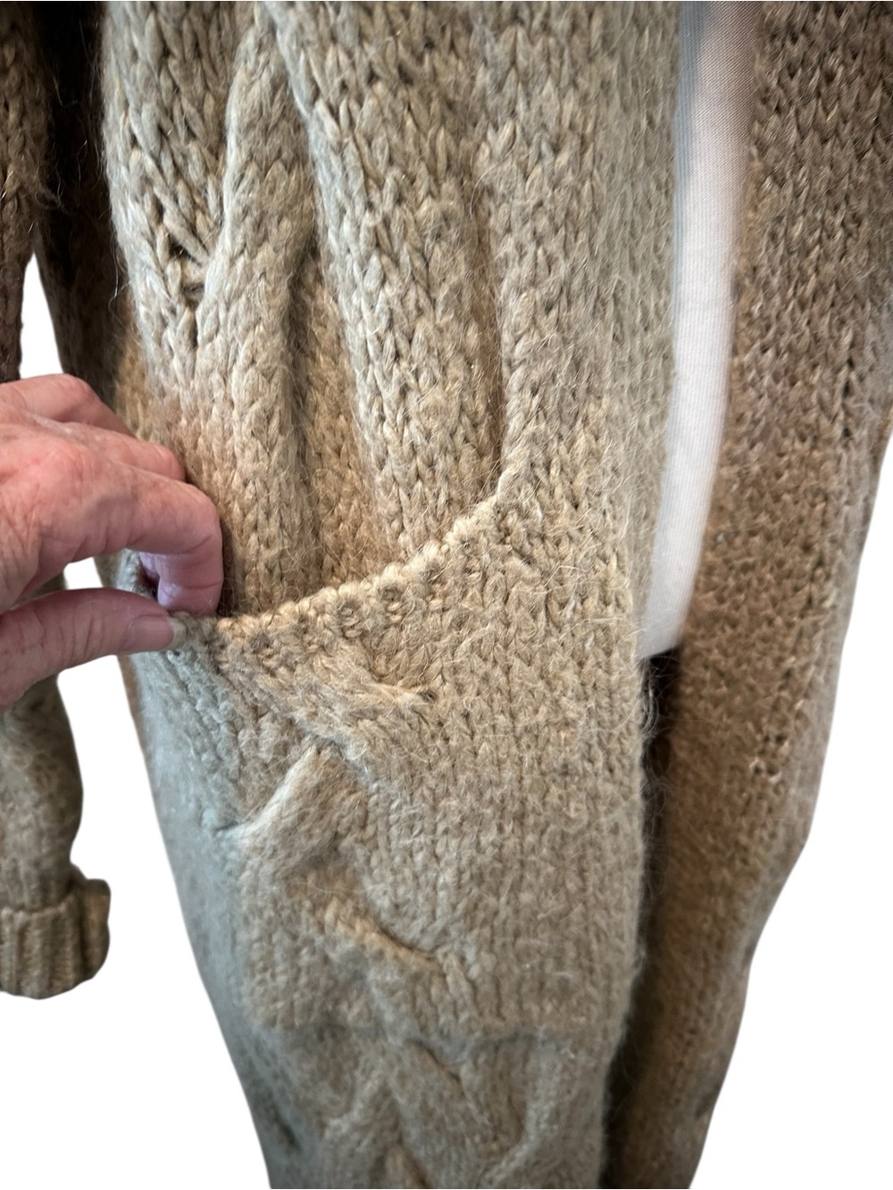 Zara Long Taupe Tan Cable Knit Open Long Line Cardigan with Pockets - Picture 6 of 15